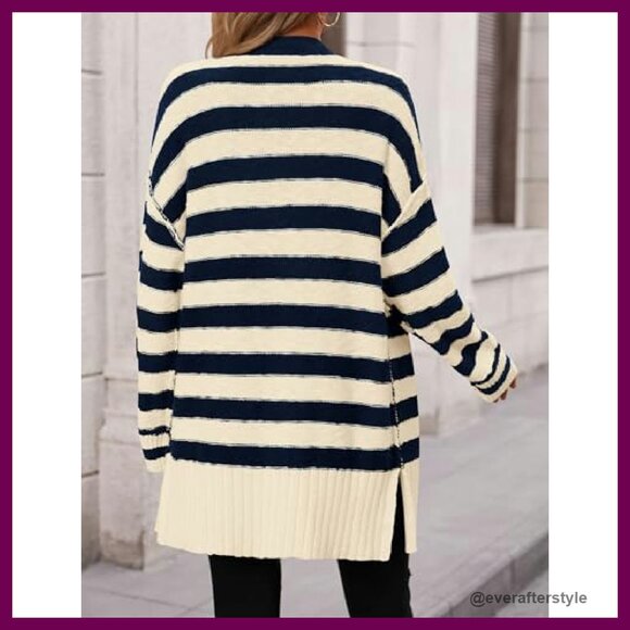 Chunky Knit Oversized Cardigan Sweater V-Neck Open Front Button Down - Picture 3 of 8